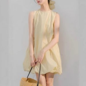 Cute butter puff dress/sleeveless vest