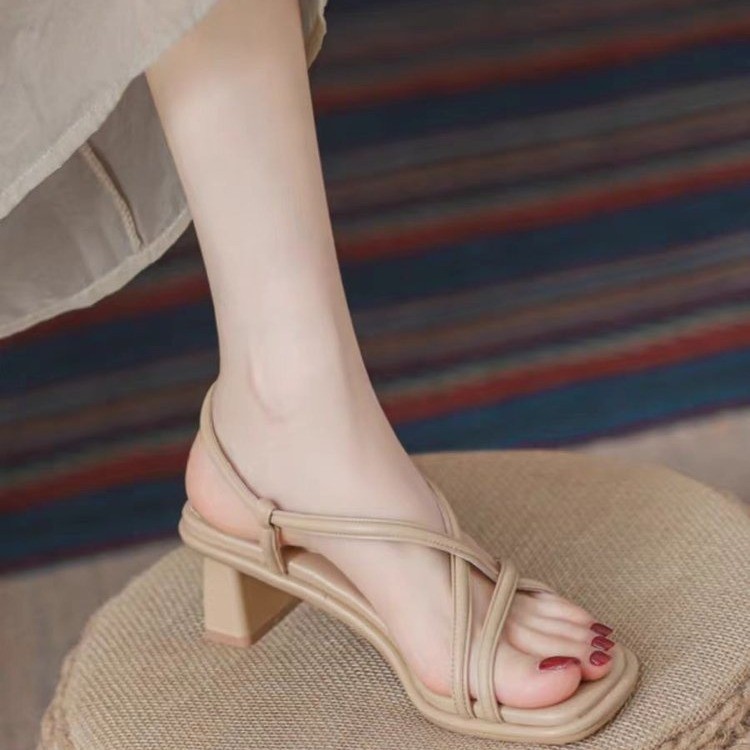 Sandals for women wearing summer soft sole mid-heel simple temperament with skirt thick heel French high heels